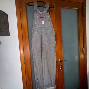 Vintage-Style Blue & White Pointer Brand Striped Denim Overalls